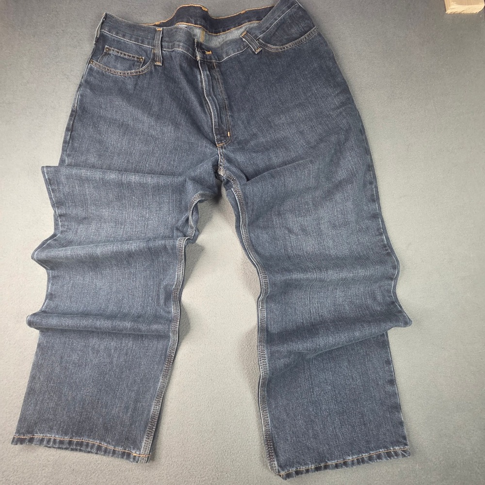 Carhartt Relaxed Fit Jeans Mens 42x30 Dark Wash Denim Work Pants BD1483-M